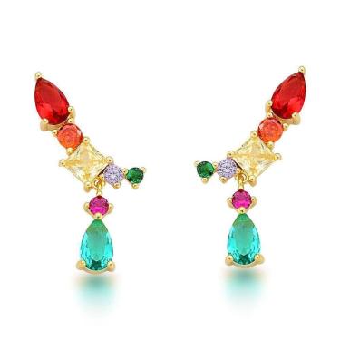 Imagem de Brinco Earcuff Com Gota Verde Banhado A Ouro 18k - Verde Claro