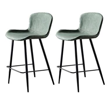 Imagem de Cadeiras de jantar cadeiras de sala de jantar conjunto de 2 peças banquetas de bar de couro PU café da manhã cadeiras de bar de jantar altura fixa com encosto armação de metal e apoio para os pés para barra de café da manhã, balcão tudo é