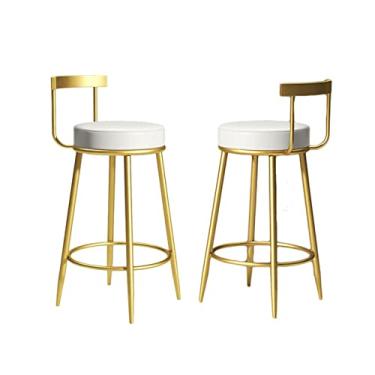 Imagem de Cadeiras de jantar cadeiras de sala de jantar balcão de cozinha banquetas de bar conjunto de 2 - cadeira dourada de café da manhã banco alto de couro PU com encosto, pernas de ferro forjado resistente carga máxima 150kg Tudo está bem
