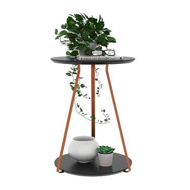 Imagem de Mesa Lateral Sofia Com 2 Tampos Pés de Ferro Decorativa (Preto)