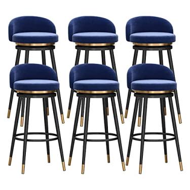 Imagem de Cadeiras de jantar cadeiras de sala de jantar conjunto de 1/2/3/4/6, banco de altura de balcão cadeira de bar giratória estofada de veludo com moldura de metal preto para cozinha ilha sala de jantar pátio, azul tudo está bem