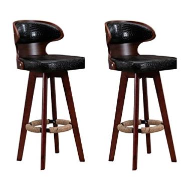Imagem de Cadeiras de jantar cadeiras de sala de jantar banquetas de bar (2/conjunto) bancos de jantar para cozinha balcão de ilha de couro PU costura dupla costas quadradas com pernas de madeira maciça Tudo está bem
