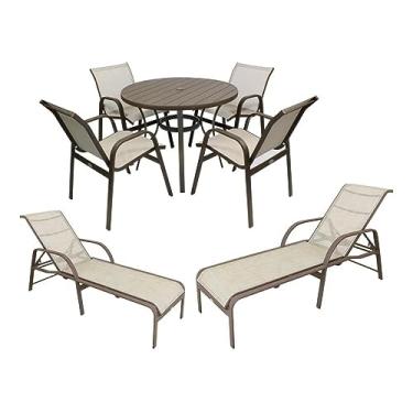 Imagem de Kit Piscina 2 Espreguiçadeiras Mesa De Alumínio 4 Cadeiras