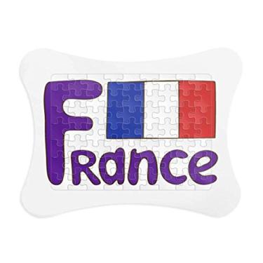Imagem de Moldura de quebra-cabeça com estampa azul da bandeira nacional da França, enfeite de quebra-cabeça