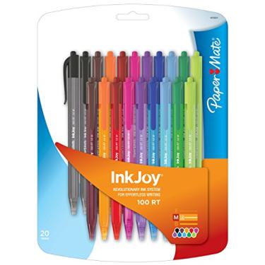 Imagem de Paper Mate Caneta esferográfica retrátil Inkjoy 100RT, média, cores modernas, conjunto de 20 (1879331)