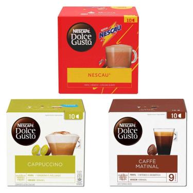 Imagem de Kit 30 Cápsulas Dolce Gusto 1 Nescau 1 Cappuccino 1 Matinal