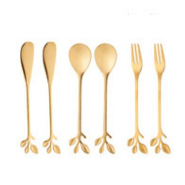 Imagem de Conjunto 6 Colheres de Aço Inox Leaves Dourado - Wolff