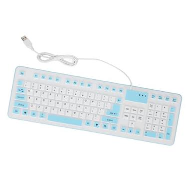 Imagem de ASHATA Teclado dobrável de silicone USB teclado com fio silencioso à prova d'água teclado dobrável para notebook PC, laptop, 106 teclas (azul)
