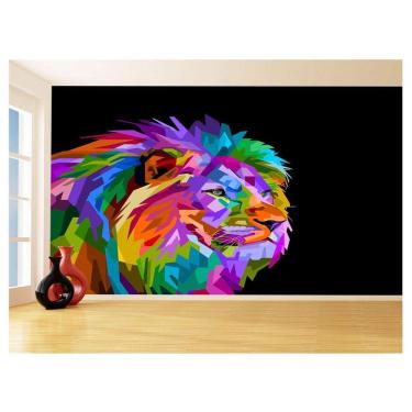 Imagem de Papel De Parede Animais Leão Rosto Arte Cores 3,5M Anm493