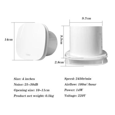 Imagem de Fã exausto Casa poderoso ventilador de ventilação cozinha janela do banheiro tipo parede toalete pequeno mudo exaustor ventilador Ventiladores de ventilação (Size : 4inch)