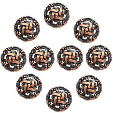 Imagem de 10 peças retrô em forma redonda de liga de zinco puxador de gaveta de armário puxador de móveis de mão antigo maçaneta de porta de produto (bronze vermelho)