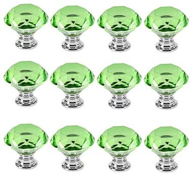 Imagem de 12 peças 30 mm de vidro cristal rosa em forma de diamante puxador de armário gaveta de armário para armário, armários de cozinha e banheiro, escanto, estante, venezianas, etc. (verde)