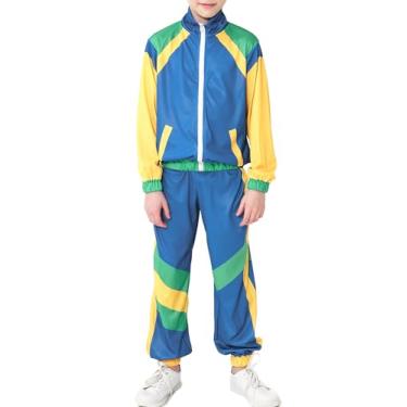 Imagem de Happy Cherry Conjunto de agasalho infantil dos anos 80 colorido hip hop para meninos e meninas jaqueta corta-vento retrô com calça, Roupa azul, 9-11 Years