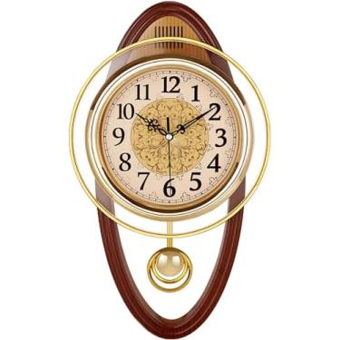 Imagem de Relógio de parede com pêndulo europeu operado por bateria, elegante silencioso quartzo balanço AM vintage não bordado decoração de casa relógios suspensos, marrom