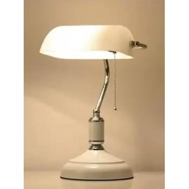 Imagem de Luminária Abajur de Mesa Banqueiro Inglês de Vidro Branco com Bocal para lâmpada E27