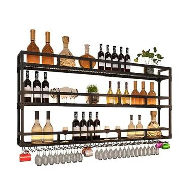 Imagem de Rack de vinho LED montado na parede - suporte de garrafa e vidro, prateleiras flutuantes de metal cálice suspenso para casa, restaurante, bares, personalizável (cor: preto, tamanho: 100 x 25 x 90 cm)