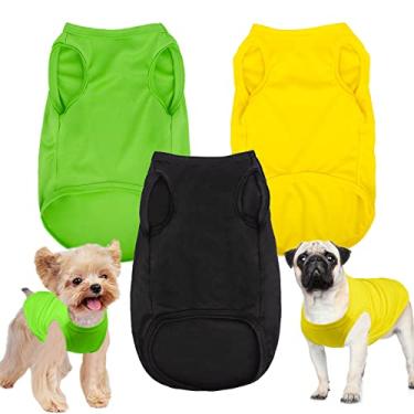 Imagem de JOUHOI Camiseta lisa para cachorro, sem mangas, macia, respirável, para animais de estimação, roupas, gatos, pacote com 3, preta, verde, amarela, 2GG