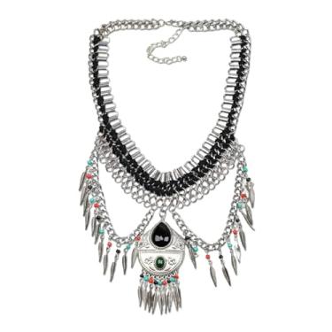 Imagem de Florate Colar com pingente vintage, folhas, franjas, corrente larga e grossa, joia feminina de liga metálica colorida, Acrílico, acrílico