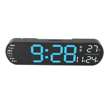Imagem de Stylebest Relógio de parede digital, despertador digital grande com controle remoto, relógio de parede digital com controle remoto, tela LED grande, ajustável, 8 luzes coloridas digitais (azul)