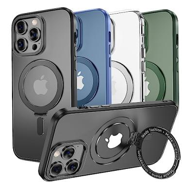 Imagem de MAGIC JOHN Capa magnética para iPhone 13 Pro Max [compatível com Magsafe] [com suporte mental magnético] [à prova de choque de grau militar] [antiamarelo], parte traseira fosca translúcida com borda macia, preta