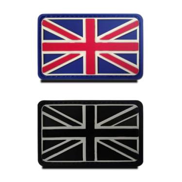 Imagem de 2 peças de borracha de PVC 3D Patch da bandeira nacional da Great British Union Jack, material resistente e sólido, emblema tático do Reino Unido do Reino Unido com gancho para roupas colete uniforme