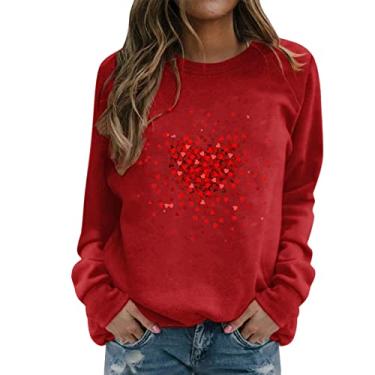 Imagem de Suéter de coração feminino Love Heart listras, camiseta slim fit, raglans, manga comprida, Vermelho, XXG
