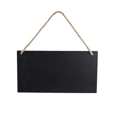 Imagem de Quadro negro de madeira para pendurar com mensagem apagável com cordão para placas, casamentos, festas, casa, decorações de jardim, Rectangle