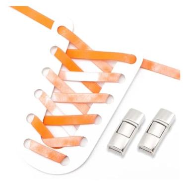 Imagem de No Tie Shoe Laces Colorful Metal Lock Elastic Shoelaces Flat Washed Without Fading Lazy Shoes Lace For Sneakers (Color : Orange, Size : 100cm)