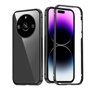 Imagem de Wousunly Compatível com Realme 11 Pro Plus capa dupla face vidro espelho protetor preto, para Realme 11 Pro Plus capa de telefone com adsorção magnética à prova de choque capa fina de luxo (preto)