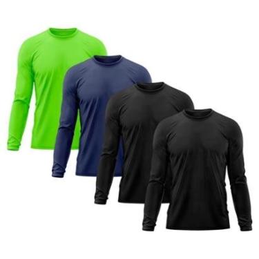 Imagem de Kit 4 Camiseta Masculina Segunda Pele Proteção Solar UV Térmica Praia Manga Longa Blusa Camisa-Masculino