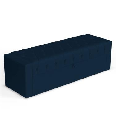 Imagem de Calçadeira Báu King Size Atena 195cm Capitonê Veludo Azul Marinho - Desk Design