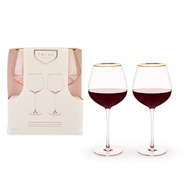 Imagem de TWINE Taças de vinho rosa tinto, conjunto de taças de vinho de cristal rosa com borda dourada, taças de vinho com haste, conjunto de 2, 590 ml