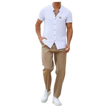 Imagem de SOLY HUX Conjunto masculino de 2 peças, manga curta, camisa de botão e calça com cordão, Multicolorido., M