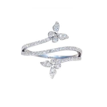 Imagem de Hilufiet Lindos anéis de borboleta de prata de aço inoxidável banhados a prata cristais de zircônia cúbica joias de noivado presentes, Metal, Sem pedra preciosa
