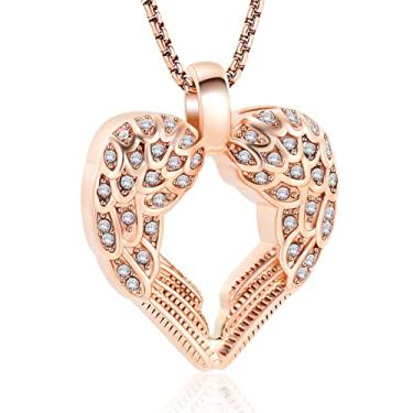 Imagem de Colar com pingente de urna memorial de lembrança de cinzas de pessoas queridas com asas de anjo da guarda para mulheres e meninas, 316 L, Cristal