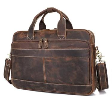 Imagem de Maleta masculina de couro genuíno para laptop de 15,6 polegadas, à prova d'água, bolsa carteiro grande retrô para computador para viagens de negócios, a