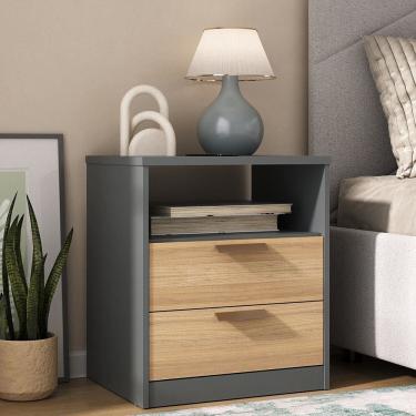 Imagem de Mesa de Cabeceira Divino 2 Gavetas 100% Mdf Cinza/Olmo
