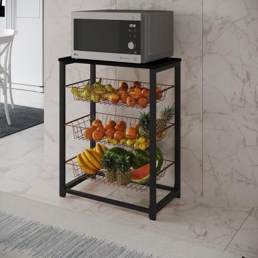 Imagem de Fruteira com Suporte para Micro-ondas Barcelona Aço Preto Cesto Cobre Tampo Preto