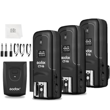 Imagem de Godox Kit receptor de gatilho de rádio sem fio CT-16, transmissor 4 em 1 de 433 MHz com 3 receptores compatíveis com Canon Nikon Sony Pentax Olympus DSLR disparador de flash de câmera, iluminação
