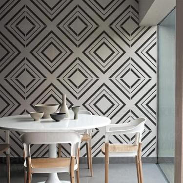 Imagem de Estêncil geométrico de linha quadrada de 30 cm para paredes, mandalas grandes, modelos de parede de nicho, pintura de pintura, grandes molduras de decoração, azulejo, modelo de mandalas de madeira,