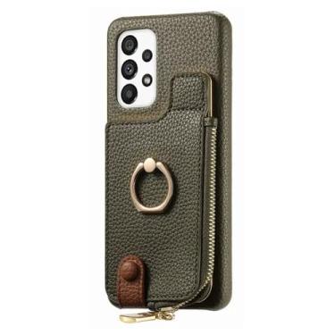Imagem de Capa de suporte de anel de carteira de cartões com zíper para Samsung Galaxy S24 Ultra S23 Plus S22 A14 A24 A34 A15 A55 A05S Capa de bolsa vertical, verde meia-noite, para Samsung A34