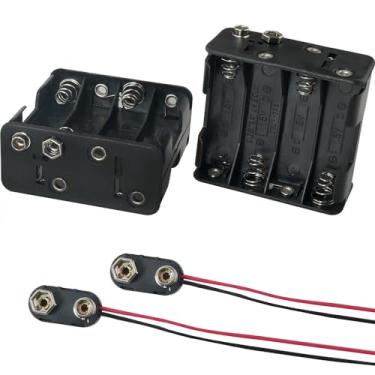 Imagem de MEETOOT 2 peças 5ª 8 seções espessadas suporte de bateria com interruptor e fio 8xAA 12V material PP caixa de bateria traseira com encaixe de 9V para brinquedos faça você mesmo eletrônico, controles