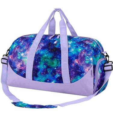 Imagem de Choco Mocha Bolsa de viagem infantil para meninas – bolsas noturnas para crianças com compartimento de sapatos, linda bolsa de fim de semana para viagens de festa do pijama, Roxo-galáxia, Large, Bolsa