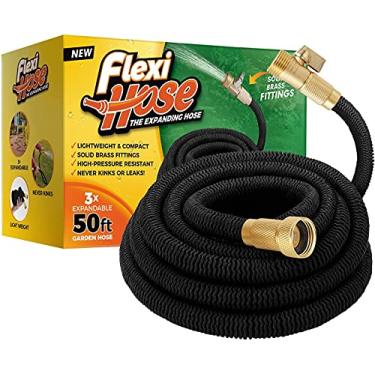 Imagem de Flexi Hose Mangueira de jardim expansível atualizada de 15 m de força extra 3/4 acessórios de latão sólido - A melhor mangueira de água flexível sem torção de 15 m (preta, 15 pés)