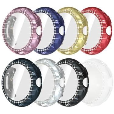 Imagem de HXFRTYU Pacote com 8 capas brilhantes para Google Pixel Watch 2/Pixel Watch 1 protetor de tela, capa protetora de diamante brilhante com strass de policarbonato com filme de vidro temperado para