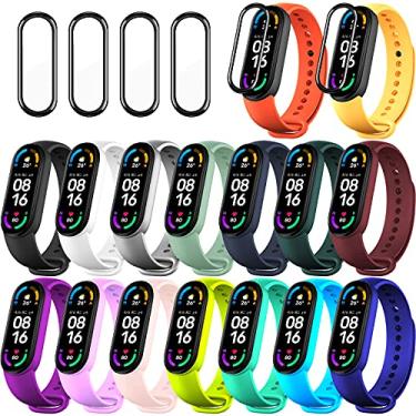 Imagem de 20 pulseiras de silicone de substituição compatíveis com Xiaomi Mi Band 6/Amazfit Band 5, pulseiras de silicone para Mi Fit 5 (16 cores + 4 protetores de tela)