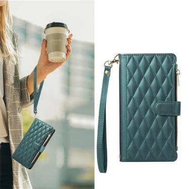 Imagem de Colar de couro crossbody, corda, zíper, carteira, capa de telefone para Samsung Note 20 S24 S23 Ultra S22 S21 FE S20 S10 S9 Plus 10 Pro, verde escuro, para Galaxy S24Ultra