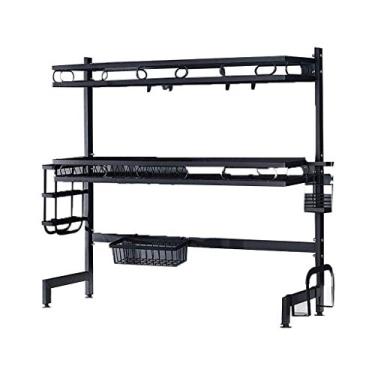 Imagem de Escorredor de louça, escorredor de pratos para pia, escorredor de pratos de metal duplo, rack de armazenamento de cozinha, ralo de pia/preto/65 cm duplo