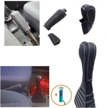 Imagem de Kit Capa Couro Manopla Câmbio Manual e Alavanca freio de Mão Fiat Sien