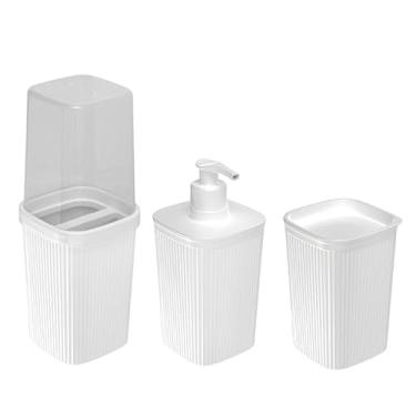 Imagem de Kit Lavabo Escova Dente Algodão Sabonete Liquido Banheiro (Branco)